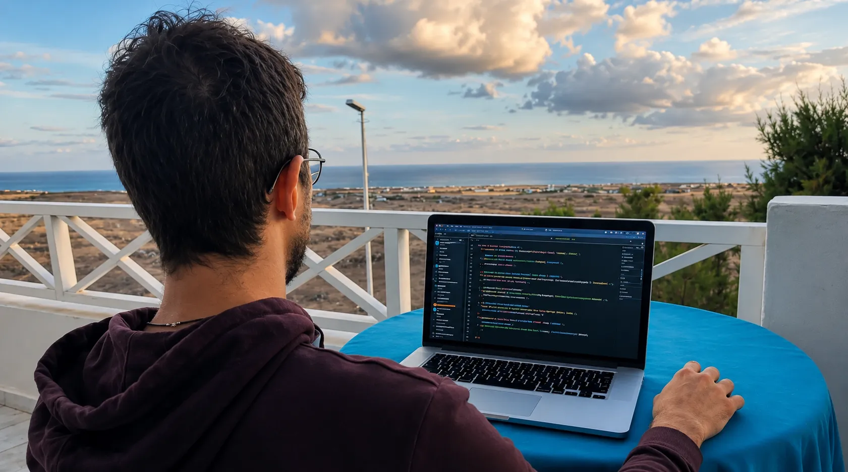Gabriele Bertoloni a Lanzarote mentre programma siti web