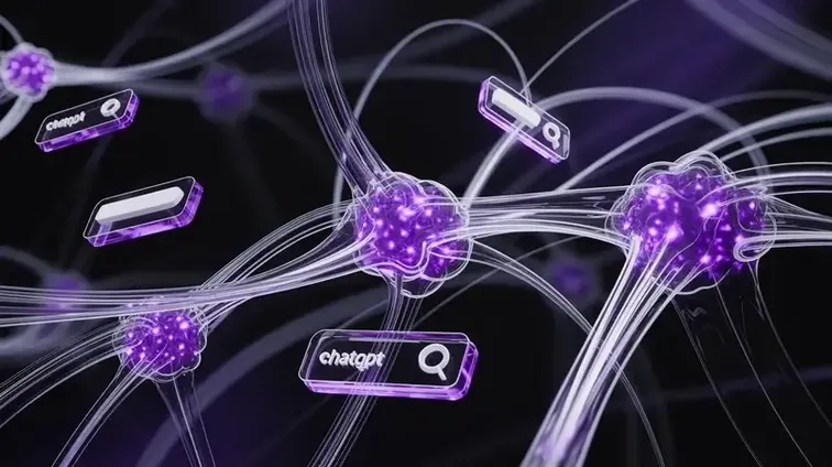 Rete neurale artificiale con nodi viola interconnessi